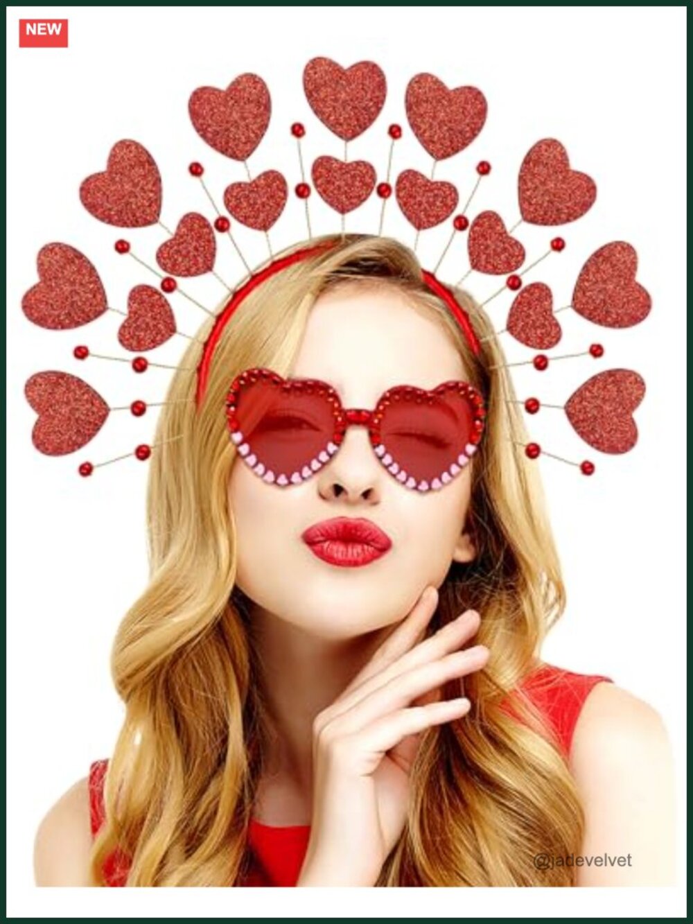 Valentine's Day Heart Headband & Sunglasses Set with Rhinestone Stickers